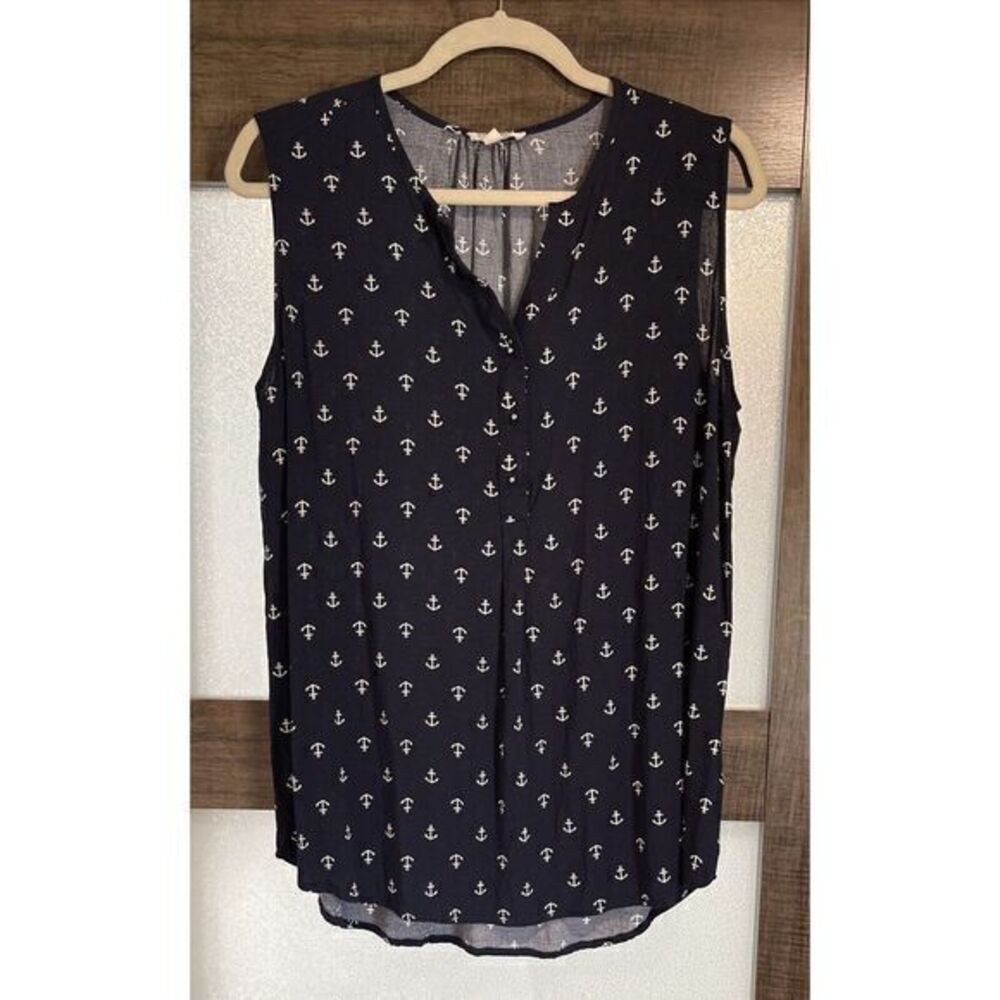 Grand &‎ Greene Navy Blue White Anchor Print Sleeveless Tank Sz L